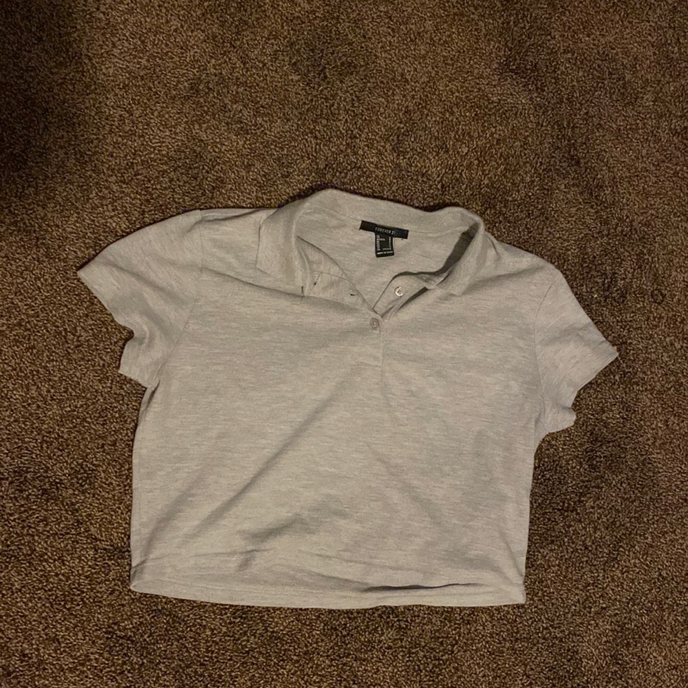 Grey Forever 21 Button “Polo” Style Crop Top